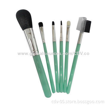 6-piece Gift makeup brush sets, made of plastic handle with aluminum ferrule and synthetic bristles